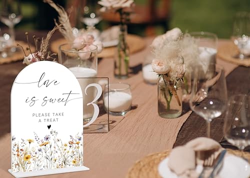 Wedding Signs for Ceremony and Reception, Boho Floral Love is Sweet Sign Please Take a Treat, Wedding Signage with Stand, Bridal Shower Table Centerpieces, Supplies for Engagement Reception Party, 33 - color: Love is Sweet Sign, 33