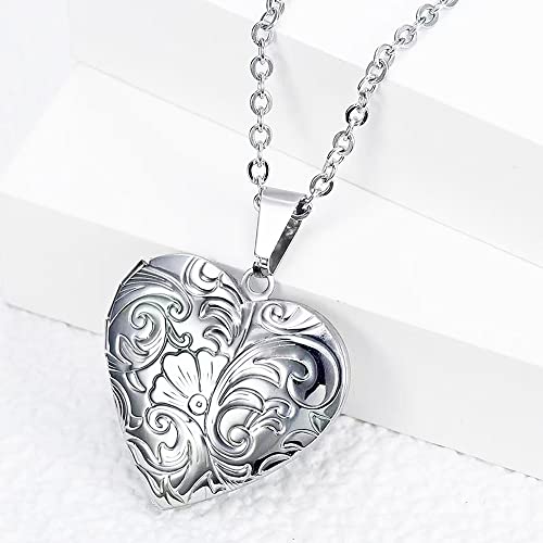 2 Pcs Locket Necklace that Holds Pictures Stainless Steel Locket Pendant Necklace Memory Photo Pendant Necklace for Women Girls - color: Heart style 6