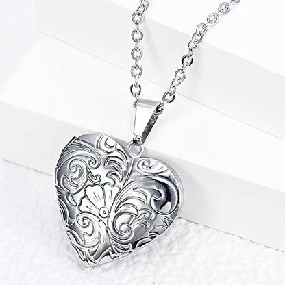 2 Pcs Locket Necklace that Holds Pictures Stainless Steel Locket Pendant Necklace Memory Photo Pendant Necklace for Women Girls - color: Heart style 6