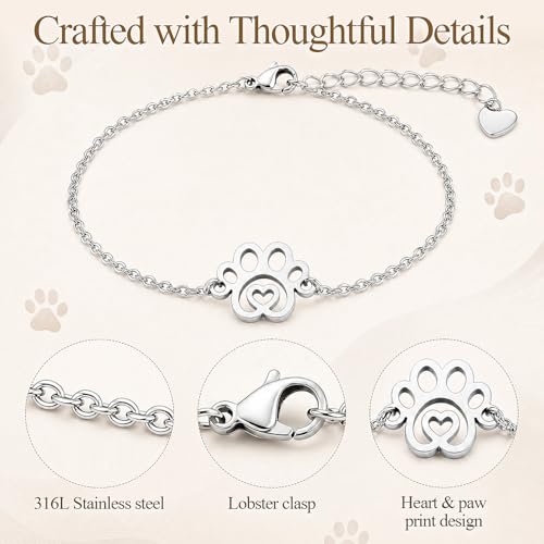 Paw Print Memorial Bracelet for Pet Loss, Pet Memorial Gifts for Loss of Dog or Cat, Rainbow Bridge Sympathy Bracelet for Women Men, Remembrance Gift for Pet Lovers