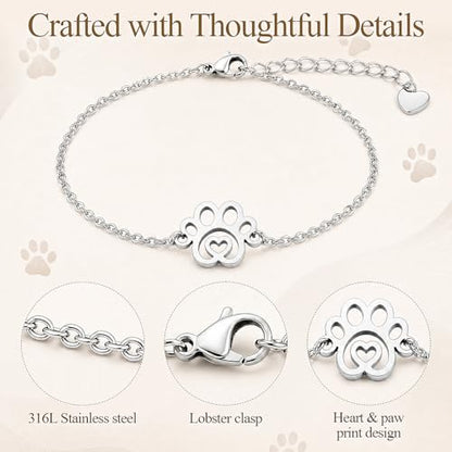 Paw Print Memorial Bracelet for Pet Loss, Pet Memorial Gifts for Loss of Dog or Cat, Rainbow Bridge Sympathy Bracelet for Women Men, Remembrance Gift for Pet Lovers
