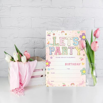 Let's Party! Birthday Invitations - Cute Flower - 20Pcs Double-Sided Fill- In Invitation Cards & Envelopes For Boys, Girls, Birthday Party Favor & Supplies 6 x 4 Inch - style: Flower
