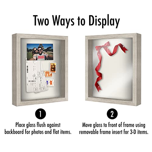 Americanflat 11x14 Shadow Box Frame with Shatter-Resistant Glass - Silhouette Collection - Large Shadow Box Display Case for Tabletop and Wall Display - Driftwood with Soft Felt Back - color: Driftwood, size: 11x14