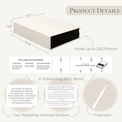 Vienrose Wedding Photo Album 4x6 200 Pockets Photo Window Beige | Cloth Cover, Wedding Crystal Stickers, Tweezers, Acid Free Pages - color: Wedding Theme, size: 200k