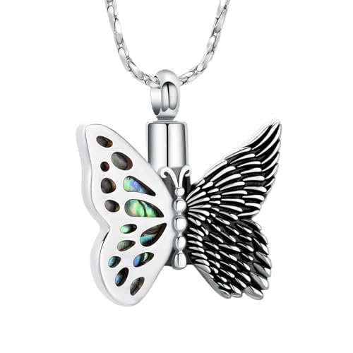 Imrsanl Butterfly Urn Necklace for Ashes Angel Wing Cremation Jewelry Keepsake Funeral Memorial Pendant Gifts of Loss Loved Ones for Women - color: Silver