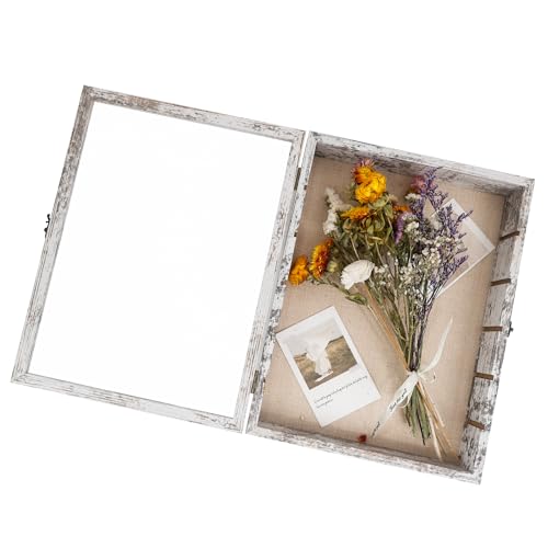 Shadow Box with Shelves, White 12x16 Wooden Display Cases with Shelves for Miniatures Keepsake Collectibles, Coins Military Medals Pins Wedding Flowers - color: White, size: 12*16