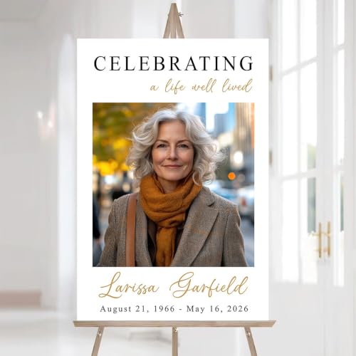 Personalized Funeral Welcome Sign with Photo for Celebration of Life #10 | Elegant Celebration Tribute Canvas Display, Celebration Tribute Board, Forever In Our Hearts Keepsake for Loved Ones - color: Version #10