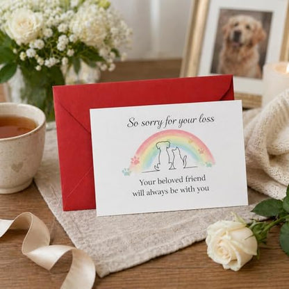 Pet Sympathy Card for Loss of Dog, Sorry for Your Loss Pet Memorial Card with Envelope, Rainbow Bridge Condolence Greeting Card, Bereavement Gift for Grieving Pet Owners