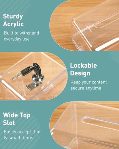 Uniclife 2 Pack 7.3"x4.5"x3.9" Clear Acrylic Donation Boxes with Slot Lock - color: Transparent, size: 2 Pack