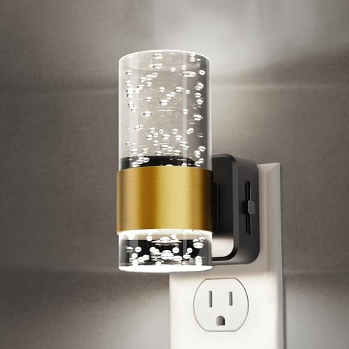L LOHAS LED Night Light, Decorative Night Lights Plug into Wall | Dimmable Night Light, Auto Light Sensor, Bright White 5000K, Wall Sconce-style Design Nightlight, Bathroom, Bedroom, Hallway - color: Gold Ring-5000K, size: 1 Pack