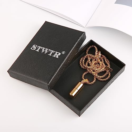 STWTR Stainless Steel Cylindrical Souvenir Capsule Pill Pendant Necklace, Cremated Ashes Pill Container Necklace - color: Gold-B