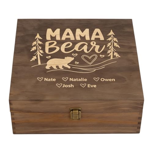 Personalized Mama Bear Memory Box, Engraved Gift for Mom or Grandma | Add kids' or grandkids' names. Holds photos, letters & family keepsakes. 4 sizes, 4 finishes & optional inside engraving. - style: 19. Mama Bear Designs