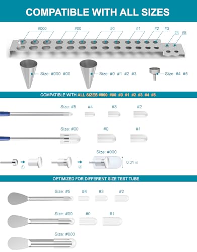 16Pcs Filling Tools Kit - Short Stem Funnels Home & Lab Supplies with Empty Tray and Spoon Scoops Spatula Tamper Quickly Maker All Size # 000 00 0 1 2 3 4 5 Funnel （16Pcs
