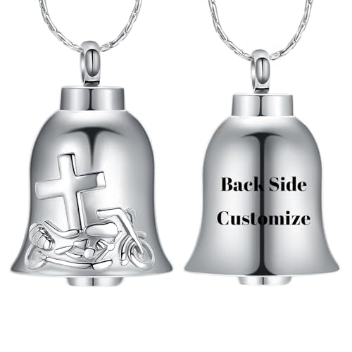 Bell Urns Necklace Cross Motorcycle Memorial Cremation Keychain | Bell Cremation Jewelry Cross motorcycle Urns Keychain for Men Women Stainless Steel Keepsakes Ash Pendant - color: Customize