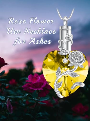 OCJ Heart Rose Flower Urn Necklace for Ashes Women Birthstone Cremation Necklaces Sterling Silver Memorial Cremation Jewelry Gifts - color: 11-Nov-Citrine