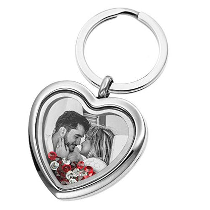Custom Photo Text Engraved Heart Floating Living Locket Crystal Pendant Keychain - color: Red - 1 Photo Engraving