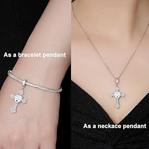 S925 Sterling Silver Urn Charm for Ashes for Women fit Pandora Bracelet and Necklace Jewelry, Memorial Keepsake Gifts Jewelry - style: cross urn charm