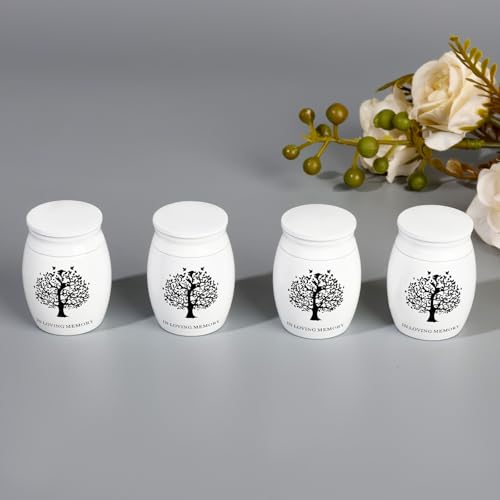 Mini Urns for Ashes Keepsake Set of 4, Small Cremation Urns for Human/Pet Ashes, Memorial Sharing Urns for Family & Loved Ones - White