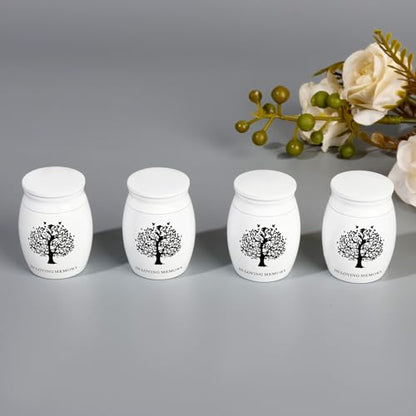 Mini Urns for Ashes Keepsake Set of 4, Small Cremation Urns for Human/Pet Ashes, Memorial Sharing Urns for Family & Loved Ones - White