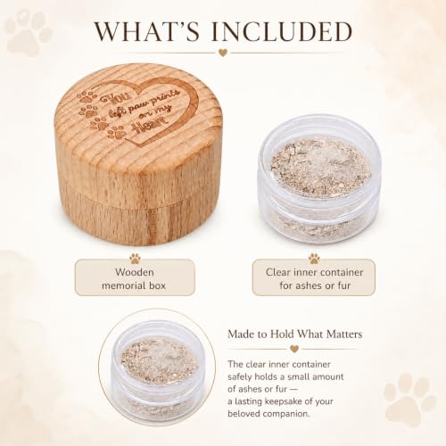 Pet Cremation Urn for Dog Cat Ashes Small Natural Wooden Keepsake with Laser Engraved Paw Print Inner Container Mini Memorial Box Rainbow Bridge Bereavement Gift