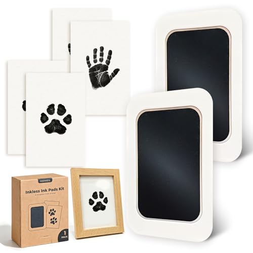 Inkless Paw Print Kit for Dogs, Cats & Babies-Clean Touch Mess-Free Paw & Handprint Impression Keepsake-Memorial Gifts for Pet Lovers & New Moms-2 Inkless Pads&Natural Wooden Frame - color: Natural Wood Frame，2-Pack