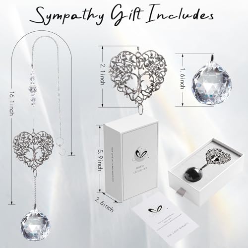 Sympathy Gift for Loss of Loved One, Memorial Suncathcer Bereavement Gift | Miscarriage Gifts for Mothers, Loss of Mom Grief Crystal Ornament with Card, Condolences Funeral Gift, Tree Life Design - style: Heart-shaped Tree