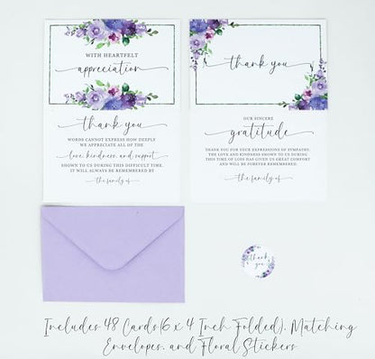 Funeral Thank You Cards with Envelopes Message Inside | 4×6 Inches 48 Pack, Sympathy Thank You Cards for Funeral Bereavement