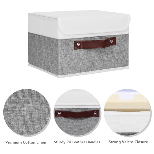 ANMINY Fabric Storage Box Bins with Lids, Gray White, 10"x8"x7", 2 Pack - color: Gray White, size: Small (Pack of 2)
