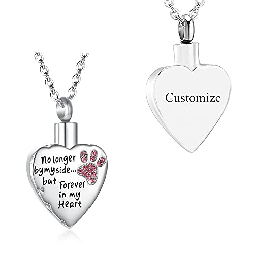 Fashion Pet Cremation Jewelry Stainess Steel Heart Keepsake Ashes Necklace Dog Cat Paw Memorial Urn Pendant - color: Silver-Customize