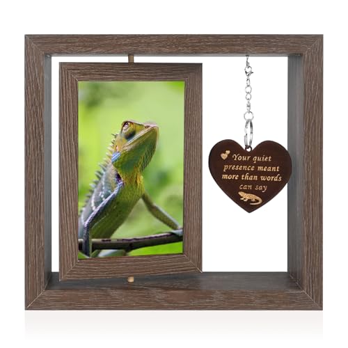 Pet Memorial Gifts for Loss of Lizard, Rotating Wooden Pet Memorial Picture Frame for 4x6 Photo, Lizard Loss Sympathy Remembrance Bereavement Keepsake Gift - color: lizard