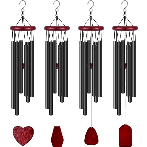 Tatuo 4 Pcs Memorial Wind Chimes for Loss of Loved One, 28'' Outdoor Sympathy Gifts for Mom Dad, with 6 Aluminum Tube, Remembrance Gift for Bereavement Garden Patio Balcony Home(Black,Classic Style) - color: Black, style: Classic Style