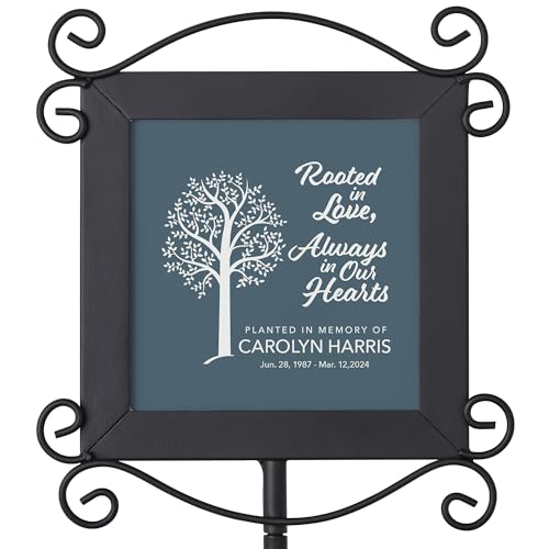 Let's Make Memories Personalized Memorial Garden Stake - Rooted in Love - Sympathy - Blue Tile - color: Rooted in Love - Blue