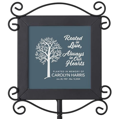 Let's Make Memories Personalized Memorial Garden Stake - Rooted in Love - Sympathy - Blue Tile - color: Rooted in Love - Blue