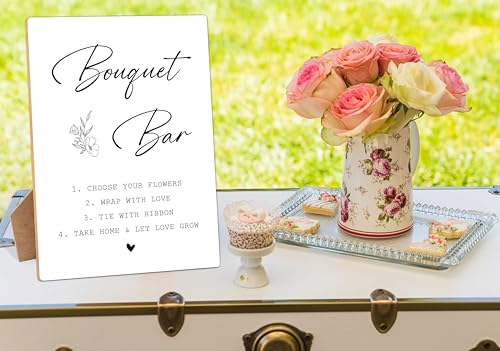 Flower Bouquet Bar Sign, 8×11 Inches Wooden Sign With Stand, Minimalist Gender Neutral Tabletop Decor for Baby Shower, Bridal Shower, Wedding Reception, Event Party Favor Supplies-14 - style: Bouquet Bar