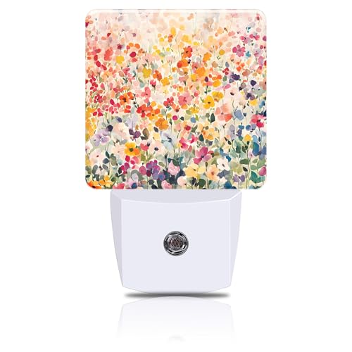 Colorful Flowers Night Light, Watercolor Floral Plug-in Nightlight with Dusk to Dawn Auto Sensor for Home Bedroom Hallway Kitchen 0.5W Sleep Friendly Led Lamp for Women Men - color: Colorful Flowers