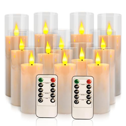 12-Pack White Acrylic Flameless LED Candle Set with Timer Remote Control—Ideal for Home Decor, Valentine's Day, Weddings, and Holiday Celebrations. - color: White-12