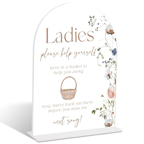 Boho Floral Ladies Please Help Yourself Sign, Wedding Bathroom Basket Supplies, Arch Acrylic Sign, Bridal Shower Table Decor, Engagement Party Decorations, Wedding Must Haves for Reception, 07 - color: Ladies Please Help Yourself Sign, 07