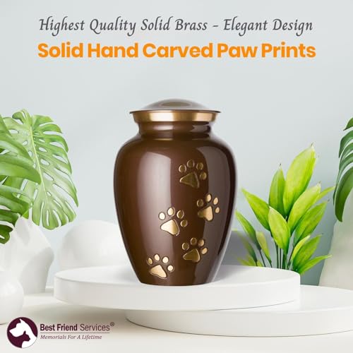 Ottillie Legacy Brown/Brass/Vert Urn, up to 65lbs - color: Harvest Brown, Vertical Brass Paws, size: Medium