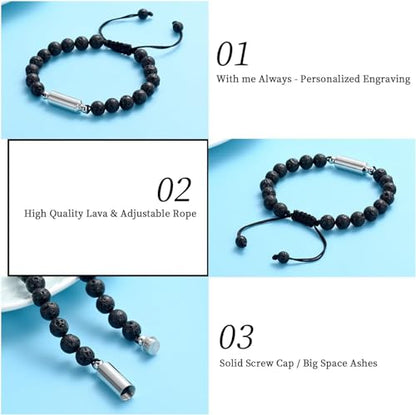 Hearbeingt Cylinder Cremation Bracelet for Ashes Adjustable Rope Urn Bangle - color: B-Silver Black