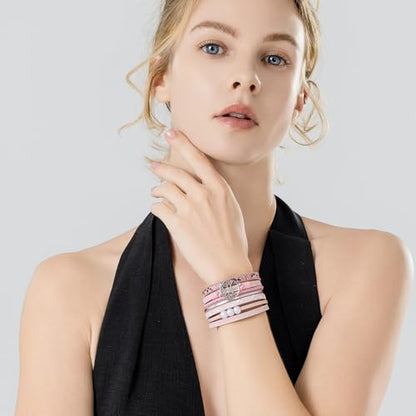 Tree of Life Inspirational Leather Wrap Bracelets Boho Western Cowgirl Cuff - color: Pink