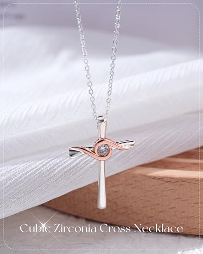 ACECHA Silver Cross Necklace for Women, Cubic Zirconia Pendant - color: CZ Cross 02