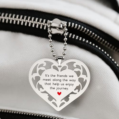Friendship Journey Gifts, Heart Shaped Stainless Steel Hanging Sign with Inspirational Quote Best Friend Keepsake, Long Distance Friends, Just Because Present Hanging Ornaments S2X42 - style: Friendship4