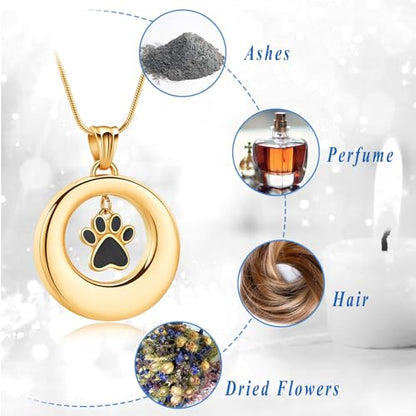 Dog Paws Cremation Jewelry Pet/Cat/Dog Paws Urn Necklaces for Ashes Stainless Steel Pet Ashes Holder Memorial Keepsakes Locket Pendant Jewelry for Men Women - color: Gold