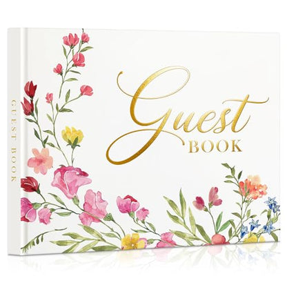 EVERLORIA Wedding Guest Book, 108 Blank Pages Guest Sign in Book, Leather Hardcover Signature Guestbook for Wedding Reception Bridal Baby Shower Anniversary Quinceanera Birthday Graduation - color: Floral E