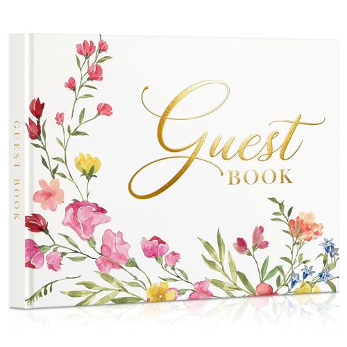 EVERLORIA Wedding Guest Book, 108 Blank Pages Guest Sign in Book, Leather Hardcover Signature Guestbook for Wedding Reception Bridal Baby Shower Anniversary Quinceanera Birthday Graduation - color: Floral E