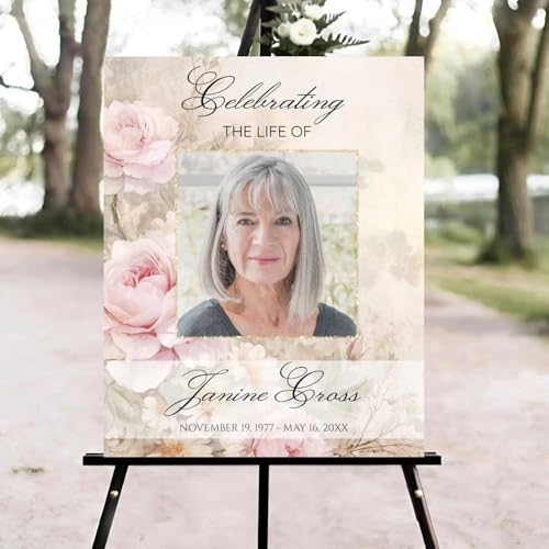 Pink Roses Funeral Welcome Sign, Celebration of Life Welcome Sign, in Loving Memory Sign, Celebration of Life Funeral Sign, Celebration of Life Sign, Memorial Sign with Photo #fR124 - color: Version #23