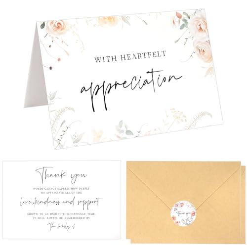 50pcs Funeral Thank You Cards with Envelopes and Matching Seal Stickers,Sympathy Thank You Cards with Message Bereavement 4×6 Inches - color: Pink