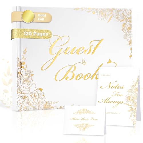Wedding Guest Book Set, Gold Rose Luxury Hardcover, Gold Foil, 120 Pages - color: Gold