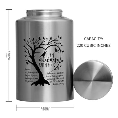 Urns for Human Ashes Cremation Funeral Burial Urn for Male Female Metal Urn | Stainless steel, Personalized, Large Up to 220lbs, Decorative Urns, Urnas Para Cenizas Humanas Adultos, Tree of Life - size: Love Tree Silver