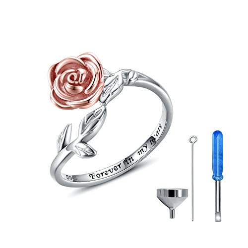 Rose Cremation Urn Jewelry for Ashes - 925 Sterling Silver Memorial Keepsake Ring Bracelet Necklace Gift for Women, Bereavement Gift for A Loss Of the Loved One - style: ring 4